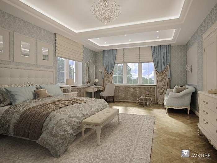 На фото — гостевая спальня в современном классическом стиле, дизайн студия «АвКубе»